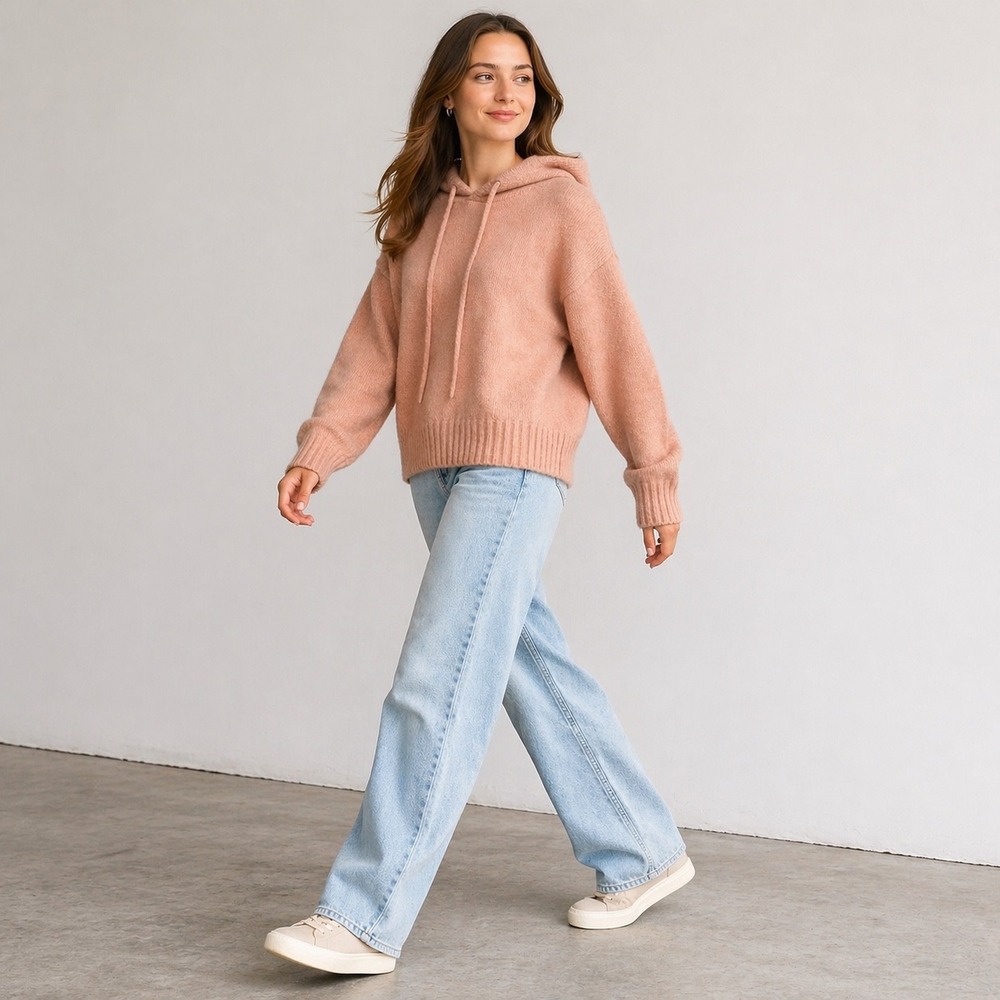 Babaton‎ The Group Knit Hoodie Womens 2XS Pink Excellent Relaxed Cropped Sweater
